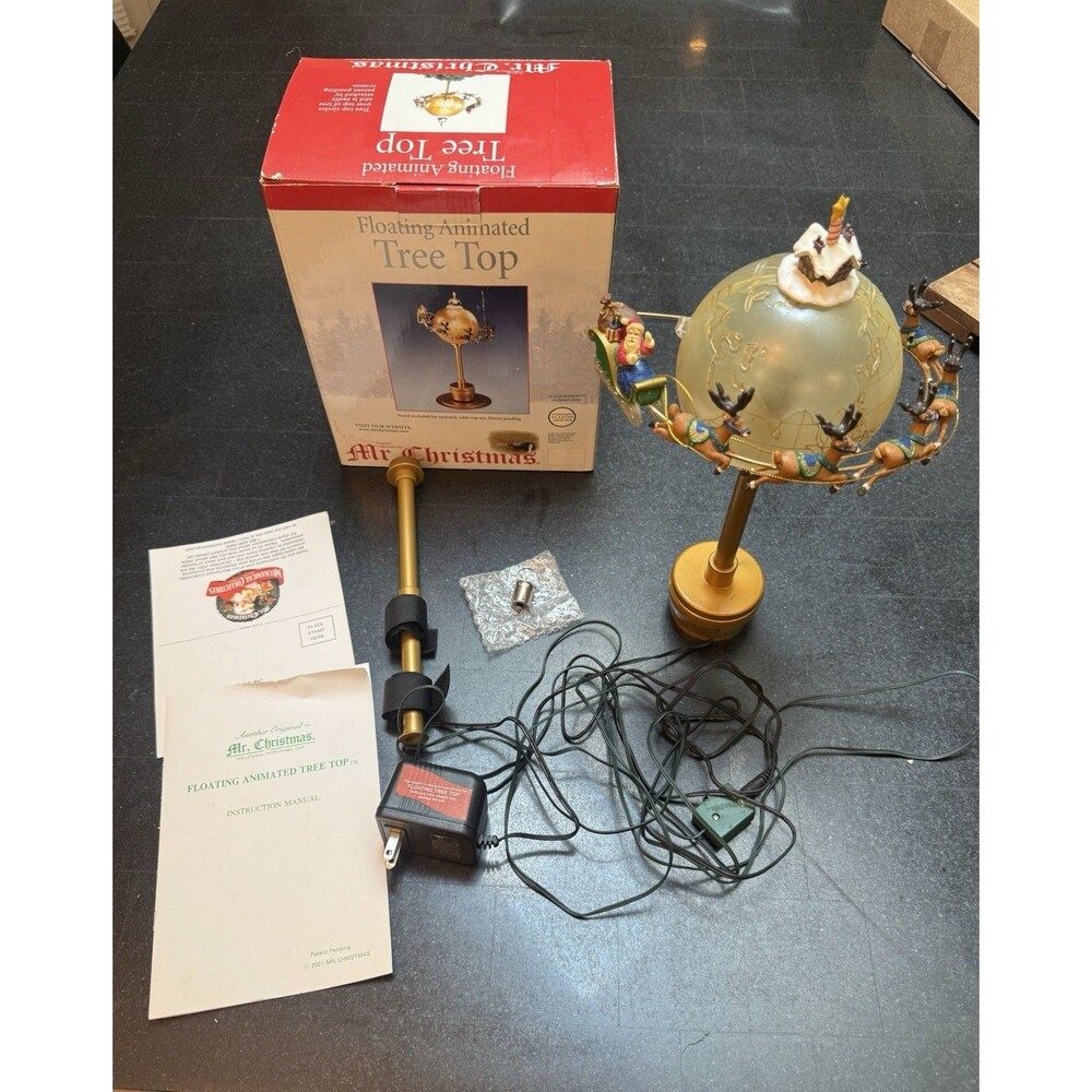 Rare Vintage Working Mr. Christmas Floating Tree Topper Santa Globe Reindeer